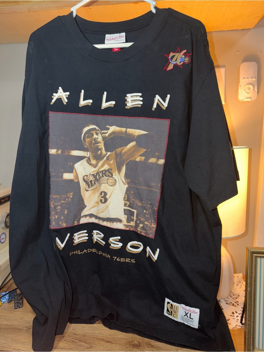 Mitchell & Ness Black Allen Iverson Philadelphia 76ers Graphic Tee (Embroidered)